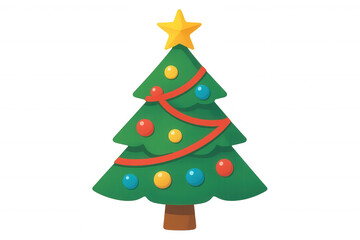 Christmas tree decorating holiday celebration with star topper and ornaments on transparent background