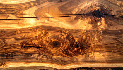 Close-up of a beautiful wooden surface with natural patterns and knots showcasing the rich texture and warm tones of the wood grain.