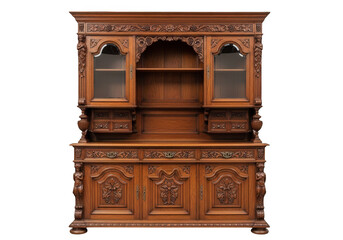 Fototapeta premium Antique wooden hutch isolated on transparent background, with ornate carvings