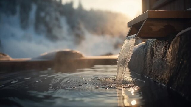 雪景色が見える温泉の露天風呂