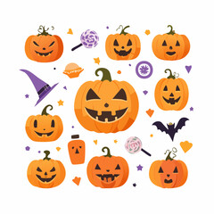 Festive Halloween Pumpkin Patch Illustration Featuring Spooky Jack-o'-lanterns and Festive Decorations