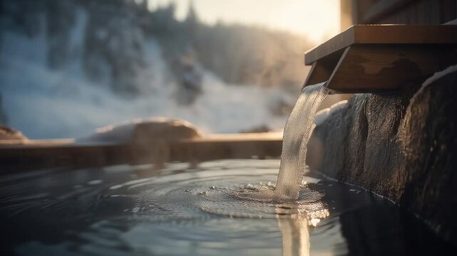 雪景色が見える温泉の露天風呂