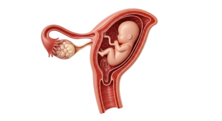 Illustration of a human fetus inside the uterus isolated on transparent background