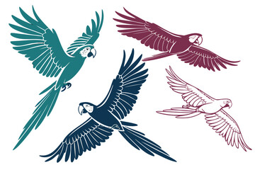 set of Parrot flying silhouette vector  isolated on white background