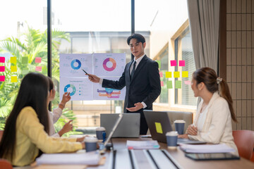 Fototapeta premium Business team analyzing charts and graphs during a productive meeting in a modern office