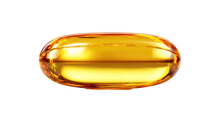 Golden oval capsule with liquid inside isolated on transparent background