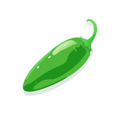 Shiny green jalapeño pepper with curved stem isolated on a transparent background vegetable