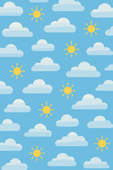 Obraz premium Cartoon sky with clouds and suns, seamless pattern, bright and cheerful.