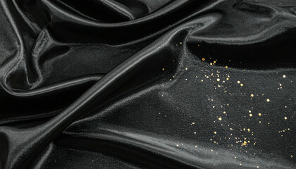 Elegant black satin fabric with shimmering highlights and subtle folds.