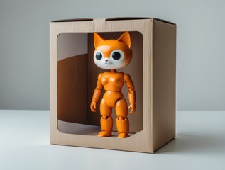 a robot-cat doll in a box