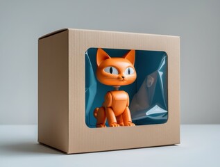 a robot-cat doll in a box