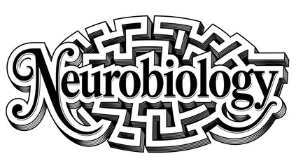 Neurobiology stylized, lettering, geometric design, logo.