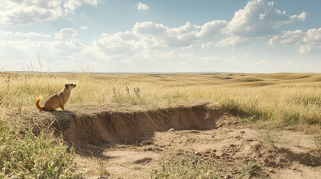 Prairie dogs expanding burrows in overgrazed grasslands exposed to sun and heat, adapting to sparser food under open skies 
