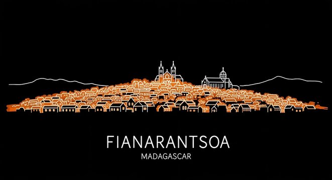 Night View, Fianarantsoa City, Madagascar, Illustration, Urban, Aerial Perspective