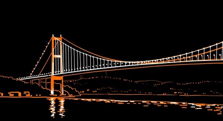 Obraz premium Illuminated Bridge Night View Over Water, Scenic Architecture, Urban