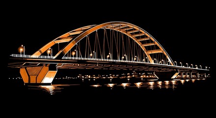 Obraz premium Illuminated Bridge at Night, Urban Landscape, Photography, Aesthetic View