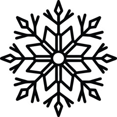Black and white outline of a snowflake, simple vector icon.
