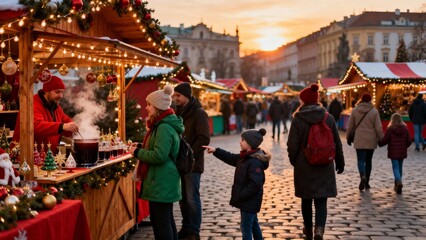 유럽풍크리스마스마켓의따뜻한저녁풍경