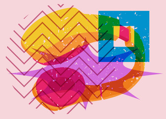 Risograph Headset with geometric shapes. Objects in trendy riso graph print texture style design with geometry elements.