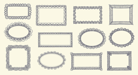 Collection of decorative vintage frames in various shapes and styles.