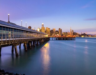 Fototapeta premium San Francisco cityscape at twilight from a pier