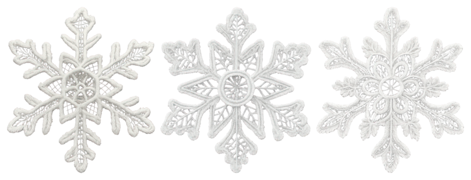 PNG Intricate white lace snowflakes design, element set on transparent background