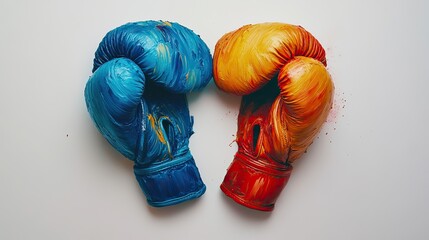 two boxing gloves arranged to look like an abstract heart, white background - png
