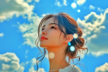 空を見上げる上昇志向の女性