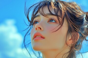 空を見上げる上昇志向の女性