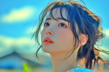 空を見上げる上昇志向の女性