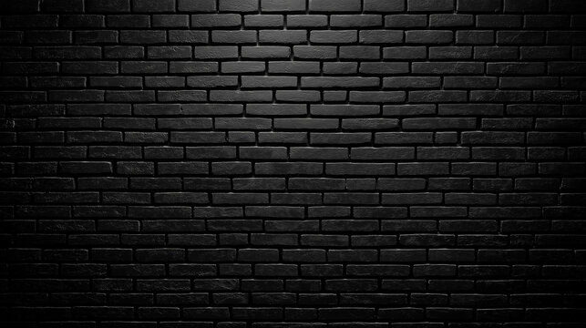 matte. Textured black brick wall in a panoramic wide view, featuring a matte surface with subtle variations. real-estate listings.