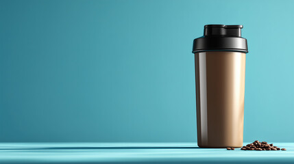 minimalist protein shaker bottle on blue background