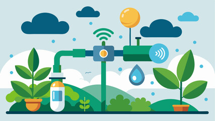 Fototapeta premium A smart irrigation system is integrated with the AI program ensuring efficient water usage for each crop in the rotation.. Vector illustration