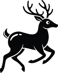 Simplified outline of a reindeer running, black and white icon.