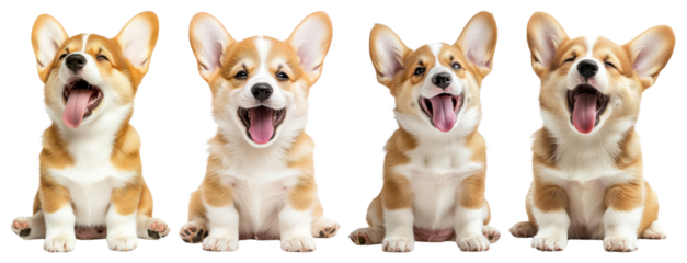 PNG Adorable corgi puppies smiling happily, element set on transparent background