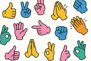 Colorful Hand Gesture Icons Set in Bright Pastel Colors on White Background