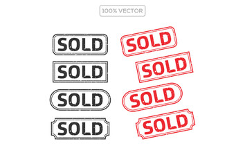 Set of red and black stamps on transparant background for discount or promotion. sold stamp vector illustration