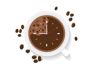 Coffee Time Concept with Cup and Clock Design Vector Stock Illustration