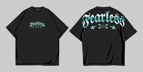 Fearless Typography T-Shirt Design with Gradient Gothic Lettering and Stars &mdash; Vector Illustration for Streetwear and Fashion Mockup