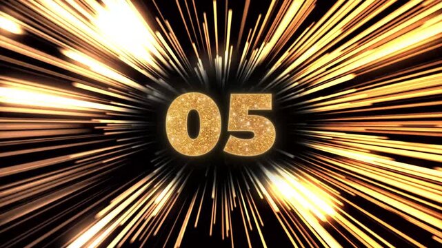 Elegant 30 seconds countup with golden glitter numbers on a black background. Features dynamic, sparkling light rays creating a festive and luxurious atmosphere for events, awards, or celebrations.