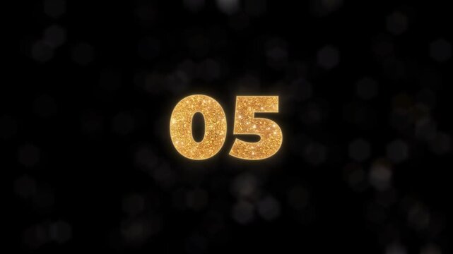 Elegant 30 seconds countup with golden glitter numbers on a black background. Sparkle animation for New Year's Eve, celebrations, and events. Glamorous timer with shiny particles.