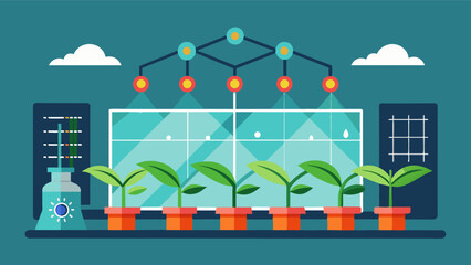 A technologically advanced greenhouse with advanced algorithms that optimize planting schedules and crop rotations to increase efficiency and productivity.. Vector illustration