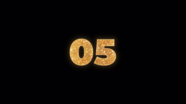 Elegant 10-second countup from 0 to 10 in golden glitter numerals. Sparkling numbers animation with a transparent background (alpha channel) for easy overlay on any project. Shiny gold texture.
