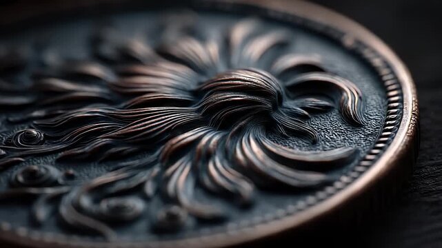 Close-up of Ancient Coin: Exquisite Retro Texture and Detail Presentation