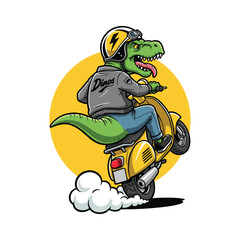 Cool T-Rex Scooter Rider cartoon Illustration