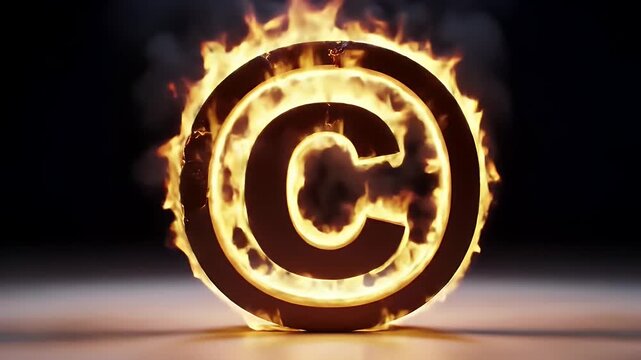 Burning Copyright Symbol On Dark Background