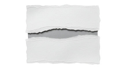 Two pieces of horizontally torn white paper with rough jagged edges and a dark shadow in the gap.