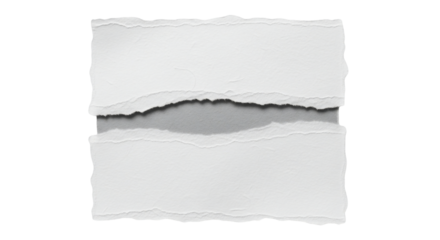 Two pieces of horizontally torn white paper with rough jagged edges and a dark shadow in the gap.