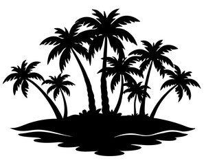 Island with palm trees silhouette vector isolated on white background