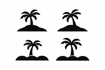 set of Island with palm trees icon  silhouette vector isolated on white background